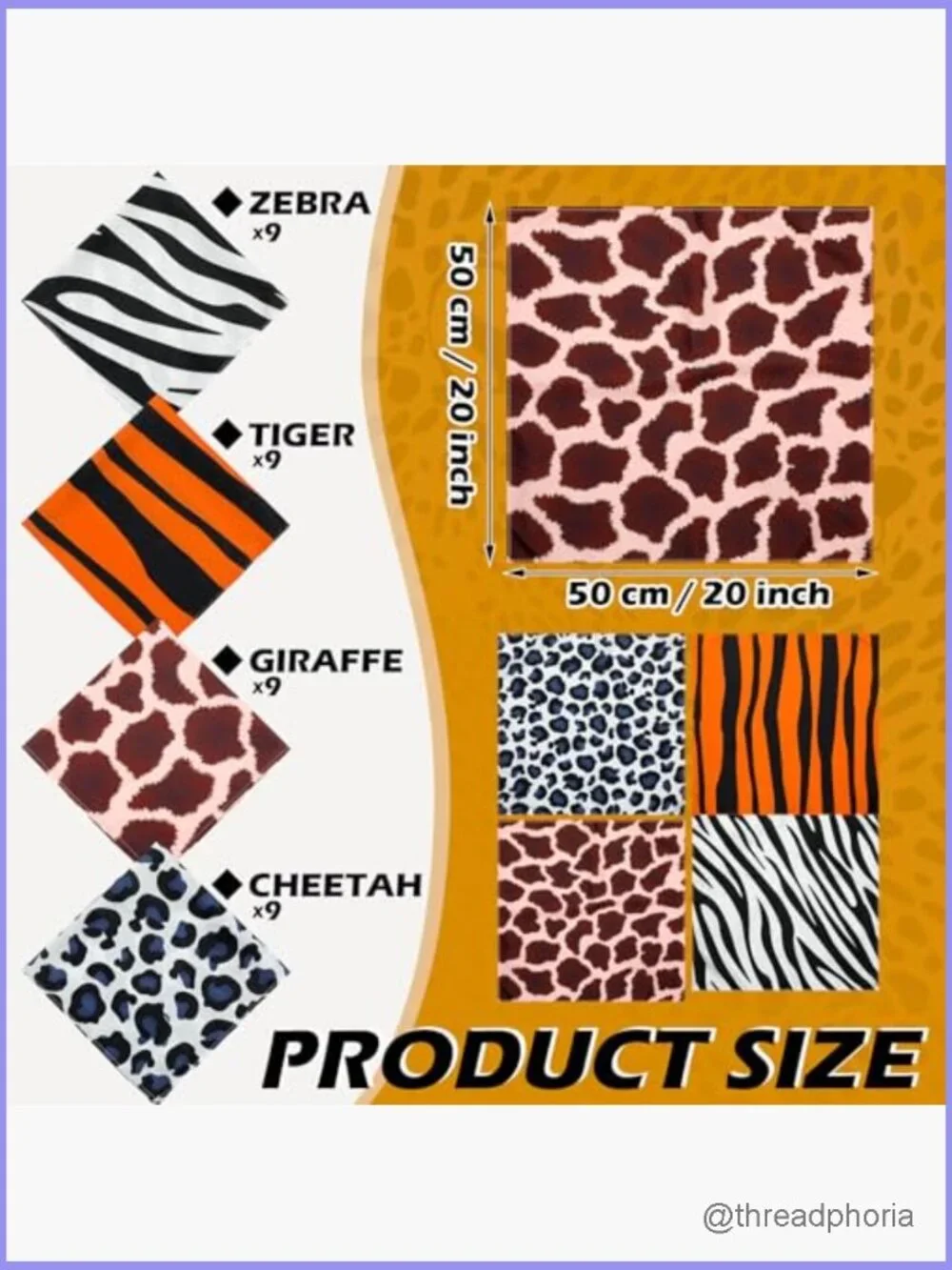 36 Animal Print Bandana Scarves 20x20 Inches Multipack for Women